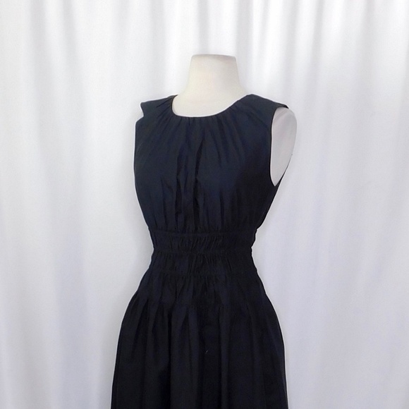 NWT!! J. CREW Hyacinth Dress Smocked Cotton Poplin Black Midi Pockets Small Tall - Picture 8 of 16